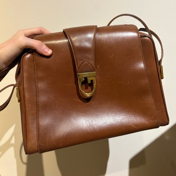 Vintage Gucci Brown Leather Top Handle Bag with gold hardware - Picture 1 of 2